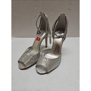 MICHAEL Michael Kors Glitter Ankle Strap Peep Toe Stiletto Heels Silver Size 6